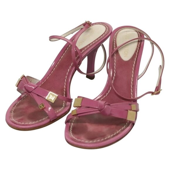 LOUIS VUITTON Mule High Heels Leather Suede Pink LV Auth - Picture 1 of 16
